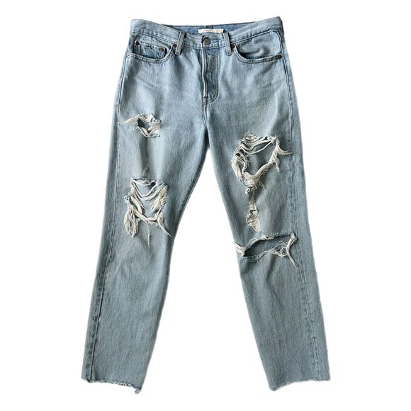 Levi’s Premium Wedgie Fit Icon High Rise Ripped Straight Jean Light Wash Size 29 - Picture 1 of 8